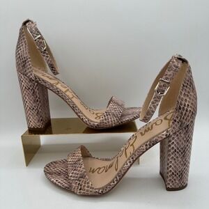 SAM EDELMAN Leather Yaro Snakeskin Block Heel Sandals Ankle Strap | 9M